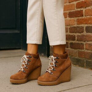 Joie Tan Wedge Shoes with Suede Finish ALARY SEE AD FOR Sizing Sherpa LINED